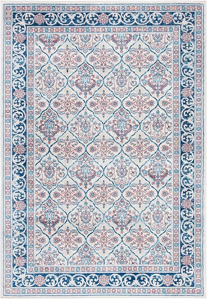 SAFAVIEH Brentwood Collection Area Rug - 9' x 12', Beige & Navy, Oriental Damask Trellis Design, Non-Shedding & Easy Care, Ideal for High Traffic Areas in Living Room, Bedroom (BNT870B)