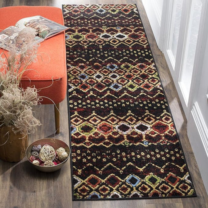 SAFAVIEH Amsterdam Collection Runner Rug - 2'3" x 18', Black & Multi, Moroccan Boho Design, Non-Shedding & Easy Care, Ideal for High Traffic Areas in Living Room, Bedroom (AMS108P)