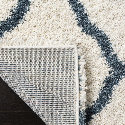 SAFAVIEH Hudson Shag Collection Runner Rug - 2'3" x 8', Ivory & Slate Blue, Moroccan Trellis, Non-Shedding & Easy Care, 2-inch Thick Ideal for High Traffic Areas in Living Room, Bedroom (SGH283T)