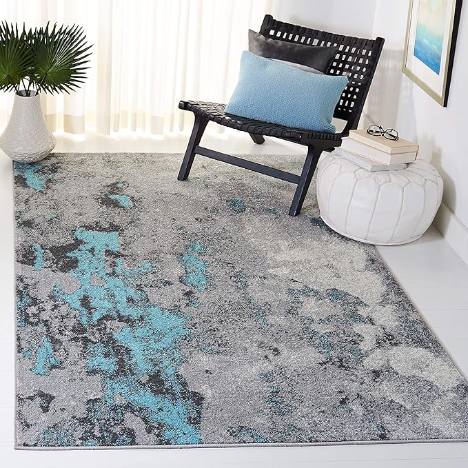 SAFAVIEH Adirondack Collection Accent Rug - 4' x 6', Turquoise & Grey, Modern Abstract Design, Non-Shedding & Easy Care, Ideal for High Traffic Areas in Entryway, Living Room, Bedroom (ADR134K)
