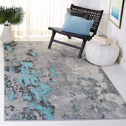 SAFAVIEH Adirondack Collection Accent Rug - 4' x 6', Turquoise & Grey, Modern Abstract Design, Non-Shedding & Easy Care, Ideal for High Traffic Areas in Entryway, Living Room, Bedroom (ADR134K)