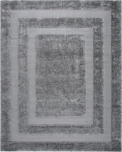 SAFAVIEH Florida Shag Collection Area Rug - 9'6" x 13', Grey & Grey, Border Design, Non-Shedding & Easy Care, 1.2-inch Thick Ideal for High Traffic Areas in Living Room, Bedroom (SG454-8080)