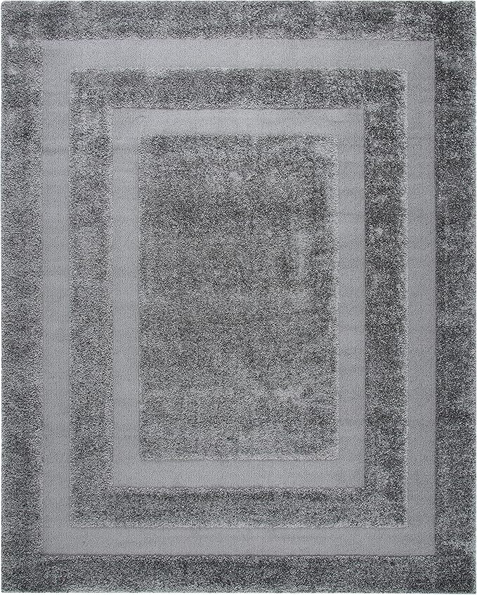 SAFAVIEH Florida Shag Collection Area Rug - 8' x 10', Grey & Grey, Border Design, Non-Shedding & Easy Care, 1.2-inch Thick Ideal for High Traffic Areas in Living Room, Bedroom (SG454-8080)