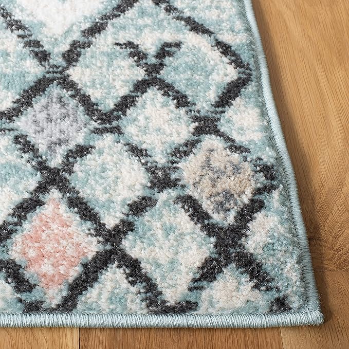 SAFAVIEH Amsterdam Collection Runner Rug - 2'3" x 8', Light Blue & Ivory, Moroccan Boho Design, Non-Shedding & Easy Care, Ideal for High Traffic Areas in Living Room, Bedroom (AMS115L)
