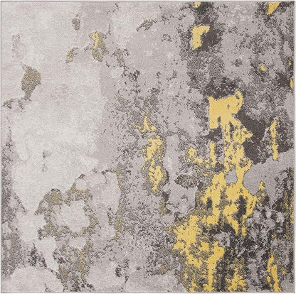 SAFAVIEH Adirondack Collection Area Rug - 8' Square, Grey & Yellow, Modern Abstract Design, Non-Shedding & Easy Care, Ideal for High Traffic Areas in Living Room, Bedroom (ADR134H)