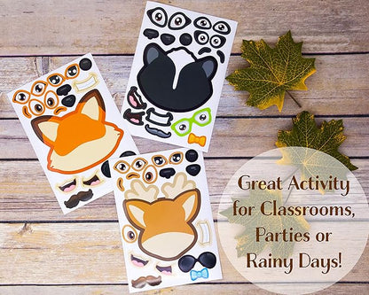 24 Make A Woodland Creatures Sticker Sheets - Fun Addition to Baby Shower Decorations & Birthday Party Supplies, Favors & Decor - Woodland Animals Include Fox, Owl, Chipmunk, Skunk, Deer, Raccoon
