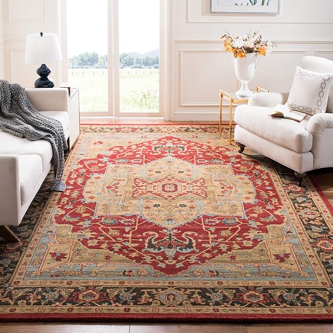 SAFAVIEH Mahal Collection Accent Rug - 4' x 5'7", Natural & Navy, Traditional Oriental Design, Non-Shedding & Easy Care, Ideal for High Traffic Areas in Entryway, Living Room, Bedroom (MAH625B)