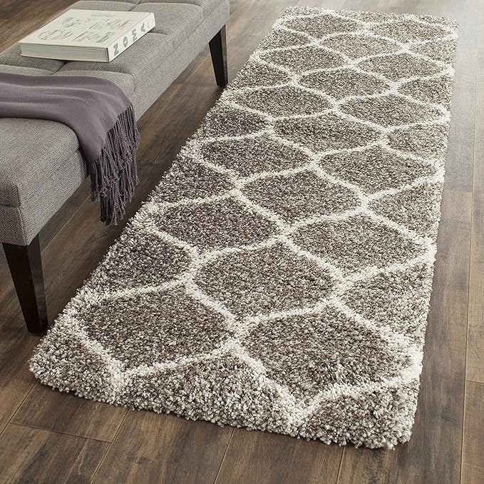 SAFAVIEH Hudson Shag Collection Runner Rug - 2'3" x 10', Grey & Ivory, Moroccan Trellis Design, Non-Shedding & Easy Care, 2-inch Thick Ideal for High Traffic Areas in Living Room, Bedroom (SGH280B)