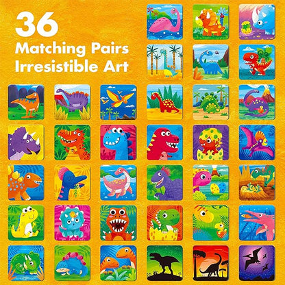 Hebayy Memory Matching Game, 72 PCS Dinosaurs Matching Cards for Toddlers 36 Pairs Memory Cards Educational Toys for Preschool 4 5 6 Years Old