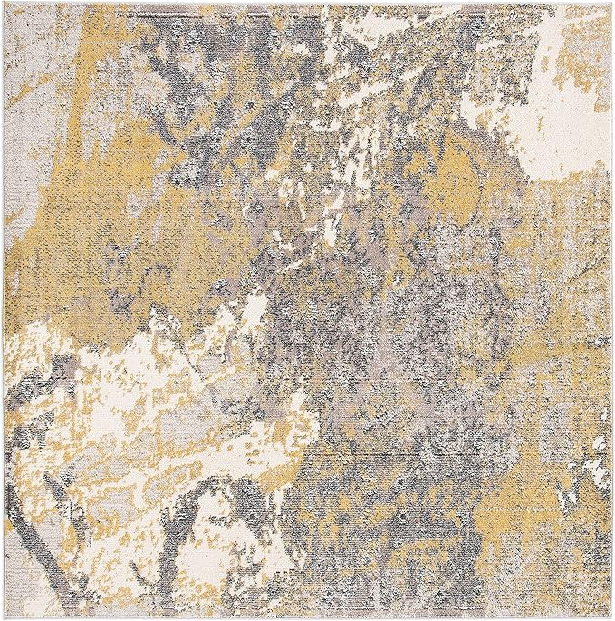 SAFAVIEH Madison Collection 6'7" Square Ivory/Grey MAD499A Modern Abstract Non-Shedding Living Room Bedroom Dining Home Office Area Rug