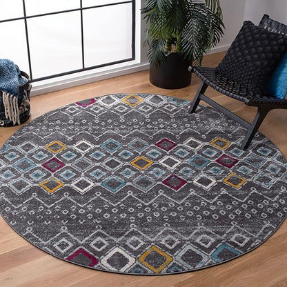 SAFAVIEH Amsterdam Collection 9' Round Dark Grey/Ivory AMS108H Moroccan Boho Non-Shedding Dining Room Entryway Foyer Living Room Bedroom Area Rug