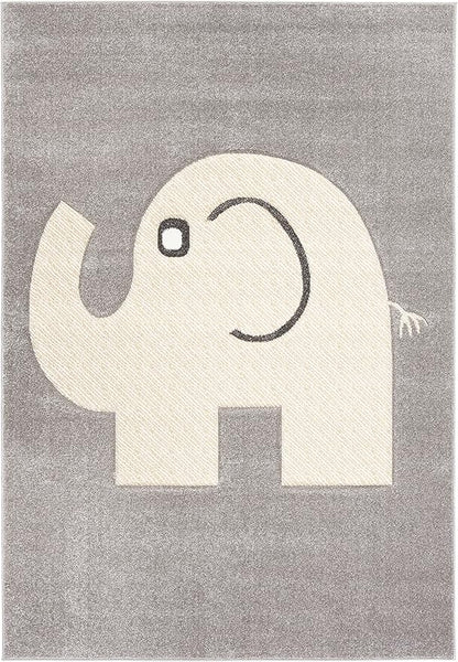 SAFAVIEH Carousel Kids Collection Area Rug - 6'7" x 9', Grey & Ivory, Elephant Design, Non-Shedding & Easy Care, Ideal for High Traffic Areas for Boys & Girls in Playroom, Nursery, Bedroom (CRK165B)