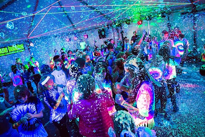 Atomic Bubbles: Tekno Bubbles - 2 Pack (1 Gold, 1 Blue) - 4oz Bottles, UV Blacklight Glow Bubbles, Glow Parties, Indoor & Outdoor, Kid Safe Non-Toxic