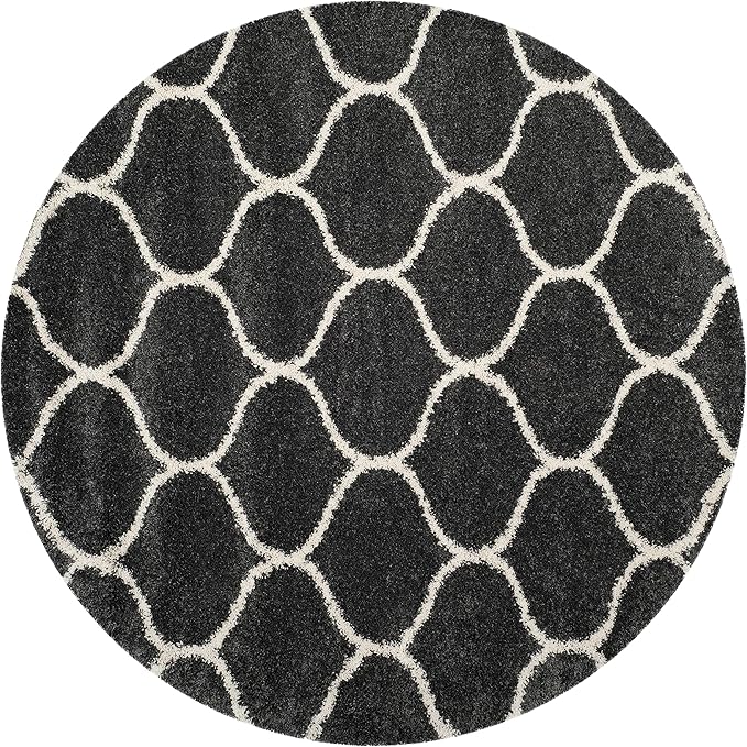 SAFAVIEH Hudson Shag Collection 3' Round Dark Grey/Ivory SGH280G Moroccan Ogee Trellis Non-Shedding Living Room Bedroom Dining Room Entryway Plush 2-inch Thick Area Rug