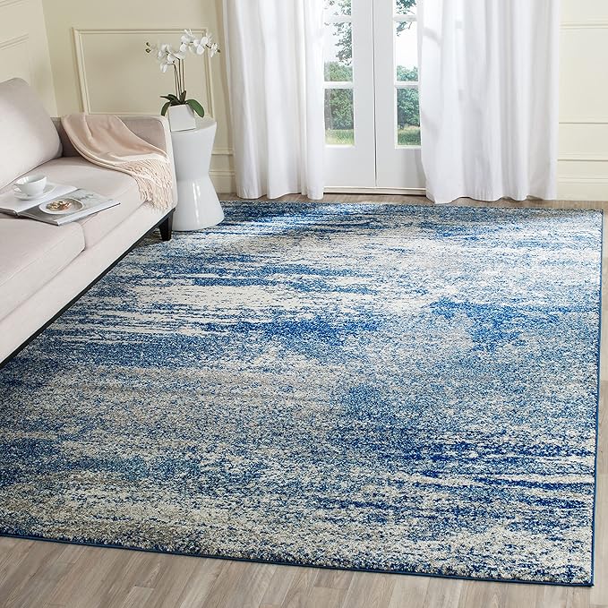 SAFAVIEH Evoke Collection 3' x 5' Ivory / Dark Grey EVK272G Modern Abstract Non-Shedding Living Room Bedroom Accent Rug