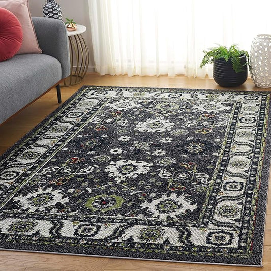 SAFAVIEH Vintage Hamadan Collection Area Rug - 5'3" x 7'6", Dark Grey & Ivory, Oriental Persian Design, Non-Shedding & Easy Care, Ideal for High Traffic Areas in Living Room, Bedroom (VTH214M)
