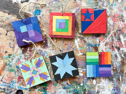 Unfinished Barn Quilt Square Wooden Sign DIY Craft Kits to Paint, Sunshine Shadow Country Decor Canvas Quilts Blocks for Painting (6 inches, Log Cabin) AVTRBoutique