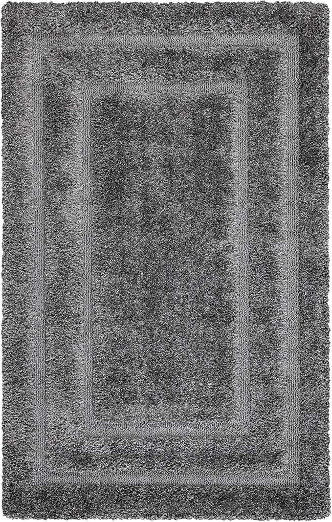 SAFAVIEH Florida Shag Collection Area Rug - 8'6" x 12', Grey & Grey, Border Design, Non-Shedding & Easy Care, 1.2-inch Thick Ideal for High Traffic Areas in Living Room, Bedroom (SG454-8080)