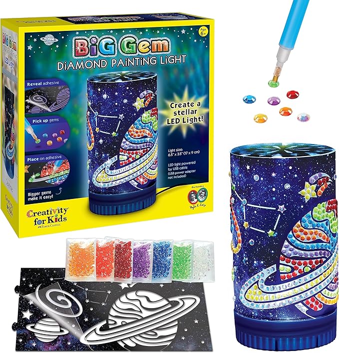 Creativity for Kids Big Gem Diamond Painting Light - Create Your Own DIY Night Light, Diamond Arts and Crafts Kit for Kids Ages 6-8+