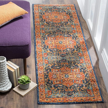 SAFAVIEH Evoke Collection 2'2" x 11' Blue/Orange EVK275C Oriental Medallion Distressed Non-Shedding Living Room Bedroom Runner Rug