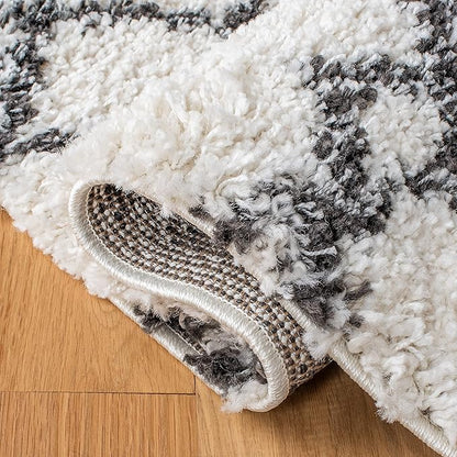 SAFAVIEH Arizona Shag Collection Runner Rug - 2'3" x 8', Ivory & Black, Moroccan Design, Non-Shedding & Easy Care, 1.6-inch Thick Ideal for High Traffic Areas in Living Room, Bedroom (ASG741Z)