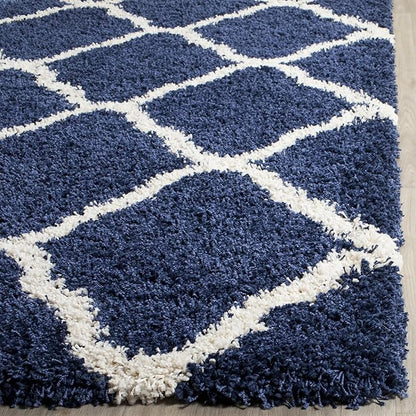 SAFAVIEH Hudson Shag Collection Runner Rug - 2'3" x 8', Navy & Ivory, Moroccan Trellis Design, Non-Shedding & Easy Care, 2-inch Thick Ideal for High Traffic Areas in Living Room, Bedroom (SGH283C)
