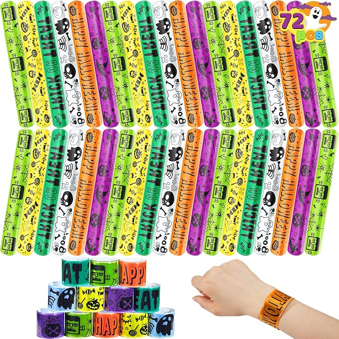 JOYIN 72 Pcs Halloween Slap Bracelets, Reflective Slap Bracelets Bulk for Kids Gifts, Friendship Bracelets for Halloween Goodie Bag Fillers, Halloween Party Favors School Classroom Game Prizes