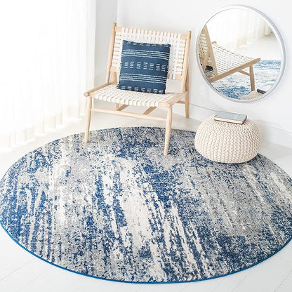 SAFAVIEH Evoke Collection 6'7" Round Dark Blue/Grey EVK272L Modern Abstract Non-Shedding Living Room Bedroom Area Rug