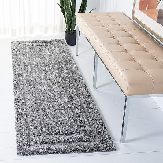 SAFAVIEH Florida Shag Collection Runner Rug - 2'3" x 11', Grey & Grey, Border Design, Non-Shedding & Easy Care, 1.2-inch Thick Ideal for High Traffic Areas in Living Room, Bedroom (SG454-8080)
