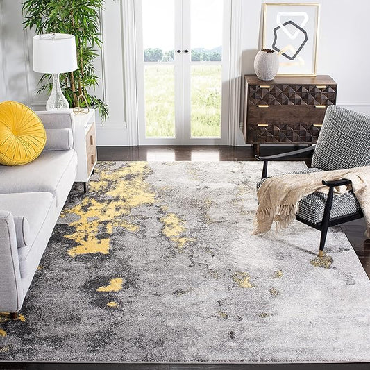 SAFAVIEH Adirondack Collection 10' Square Grey / Yellow ADR134H Modern Abstract Non-Shedding Living Room Bedroom Dining Home Office Area Rug