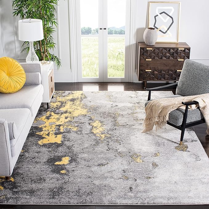 SAFAVIEH Adirondack Collection Area Rug - 9' x 12', Grey & Yellow, Modern Abstract Design, Non-Shedding & Easy Care, Ideal for High Traffic Areas in Living Room, Bedroom (ADR134H)