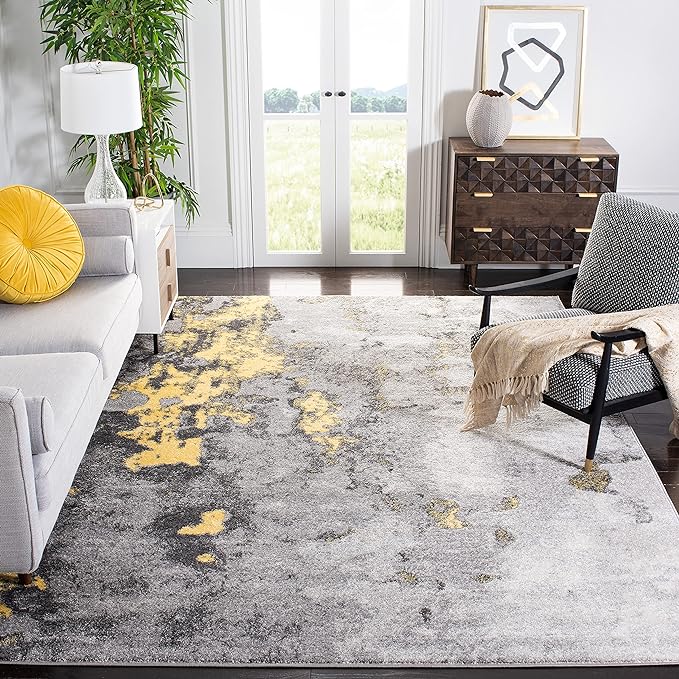 SAFAVIEH Adirondack Collection Area Rug - 10' x 14', Grey & Yellow, Modern Abstract Design, Non-Shedding & Easy Care, Ideal for High Traffic Areas in Living Room, Bedroom (ADR134H)
