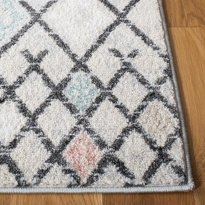 SAFAVIEH Amsterdam Collection Runner Rug - 2'3" x 8', Grey & Ivory, Moroccan Boho Design, Non-Shedding & Easy Care, Ideal for High Traffic Areas in Living Room, Bedroom (AMS115F)