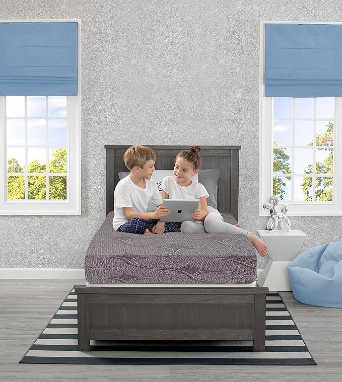 Delta Children Twin Loft Bed with Guardrail and Ladder, White Snooze 6 inch Memory Foam Twin Mattress (Bundle)