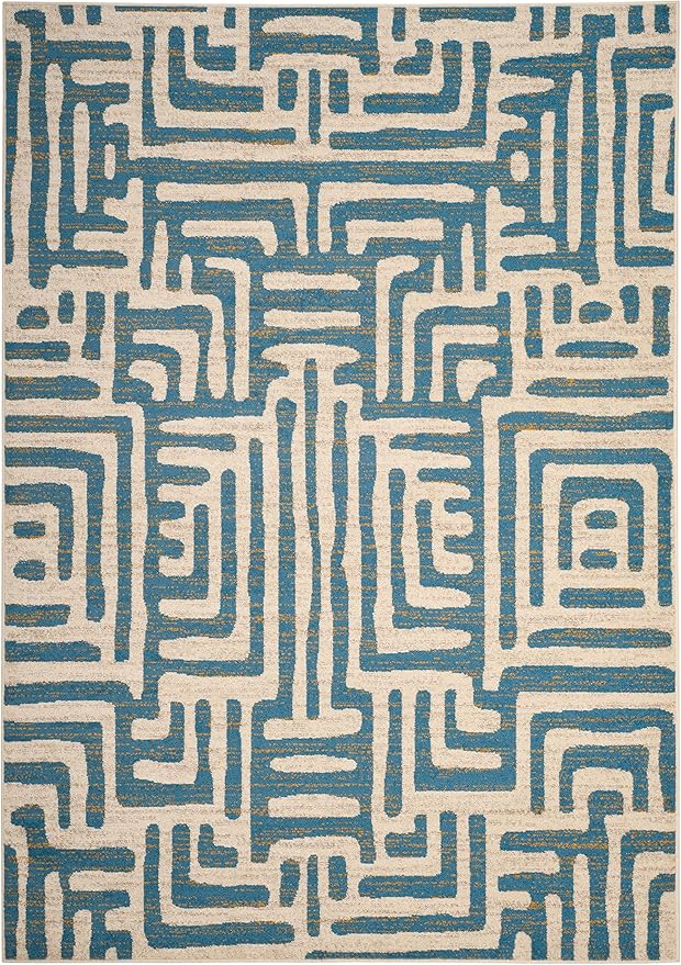 SAFAVIEH Amsterdam Collection Area Rug - 6'7" x 9'2", Ivory & Light Blue, Modern Abstract Design, Non-Shedding & Easy Care, Ideal for High Traffic Areas in Living Room, Bedroom (AMS106C)