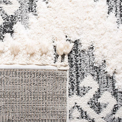SAFAVIEH Moroccan Tassel Shag Collection Runner Rug - 2'3" x 14', Ivory & Grey, Boho Design, Non-Shedding & Easy Care, 2-inch Thick Ideal for High Traffic Areas in Living Room, Bedroom (MTS652F)