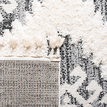 SAFAVIEH Moroccan Tassel Shag Collection Runner Rug - 2'3" x 20', Ivory & Grey, Boho Design, Non-Shedding & Easy Care, 2-inch Thick Ideal for High Traffic Areas in Living Room, Bedroom (MTS652F)