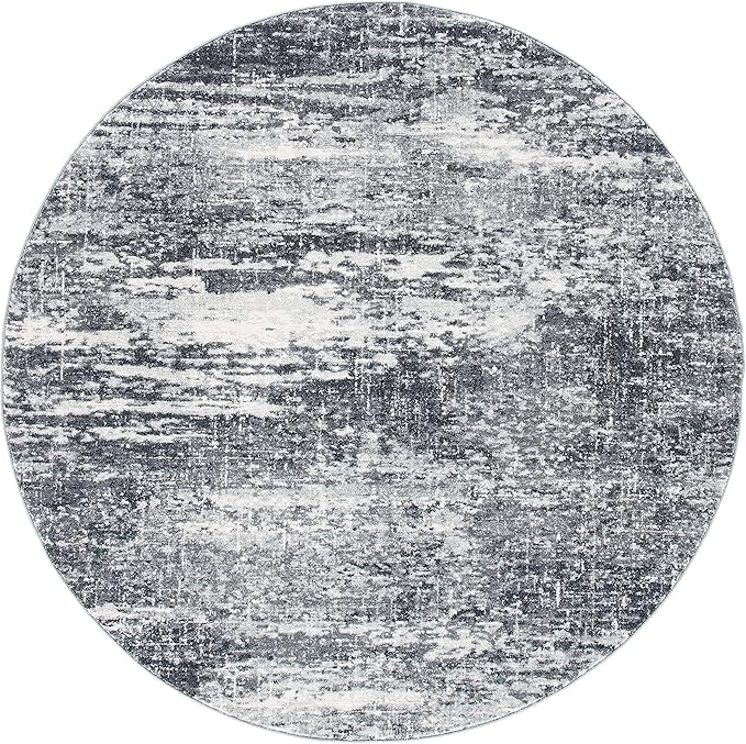 SAFAVIEH Evoke Collection Area Rug - 6'7" Round, Ivory & Grey, Modern Abstract Design, Non-Shedding & Easy Care, Ideal for High Traffic Areas in Living Room, Bedroom (EVK272F)