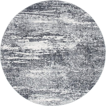 SAFAVIEH Evoke Collection Area Rug - 6'7" Round, Ivory & Grey, Modern Abstract Design, Non-Shedding & Easy Care, Ideal for High Traffic Areas in Living Room, Bedroom (EVK272F)