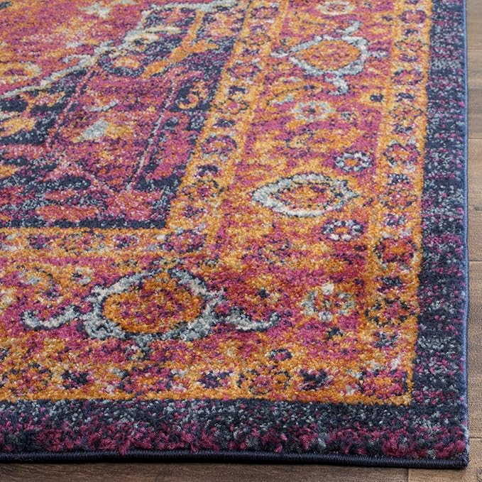 SAFAVIEH Evoke Collection 2'2" x 11' Fuchsia / Orange EVK275S Oriental Medallion Distressed Non-Shedding Living Room Bedroom Runner Rug