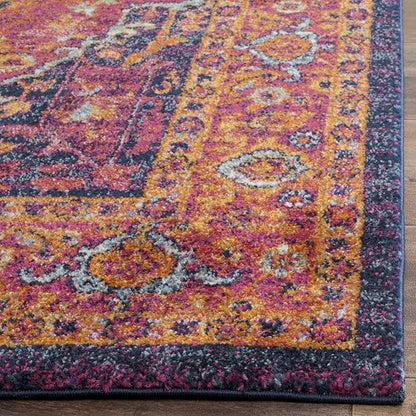 SAFAVIEH Evoke Collection 5'1" x 7'6" Fuchsia / Orange EVK275S Oriental Medallion Distressed Non-Shedding Living Room Bedroom Area Rug