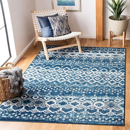 SAFAVIEH Amsterdam Collection Accent Rug - 4' x 6', Navy & Beige, Moroccan Boho Design, Non-Shedding & Easy Care, Ideal for High Traffic Areas in Entryway, Living Room, Bedroom (AMS108N)