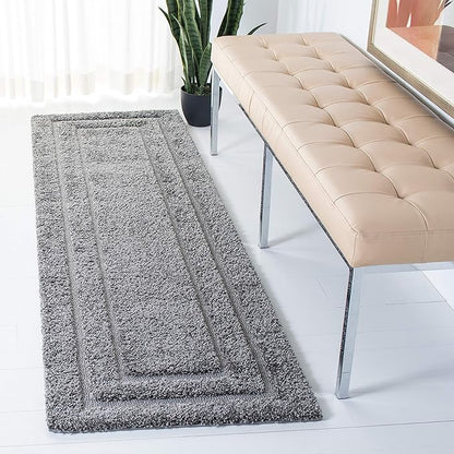 SAFAVIEH Florida Shag Collection 5' Square Grey/Grey SG454 Border Non-Shedding Living Room Bedroom Dining Room Entryway Plush 1.2-inch Thick Area Rug