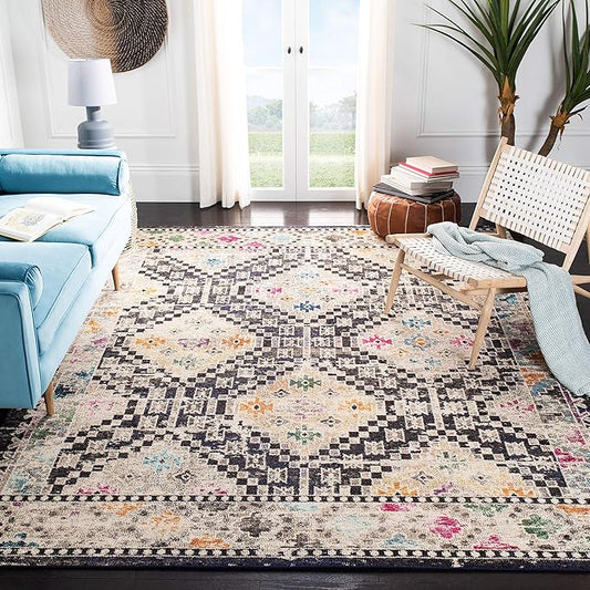 SAFAVIEH Madison Collection Accent Rug - 3' x 5', Black & Yellow, Boho Diamond Distressed Design, Non-Shedding & Easy Care, Ideal for High Traffic Areas in Entryway, Living Room, Bedroom (MAD418Z)