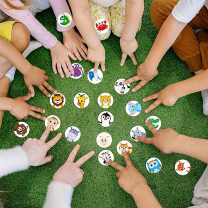 1800 PCS Round Animal Stickers, 36 Designs Wild/Farm/Marine Animal Cartoon Teacher Reward Stickers for Kids, Party Decoration Sticker for School Classroom Home with Perforation Line(1” Each, 3 Rolls)