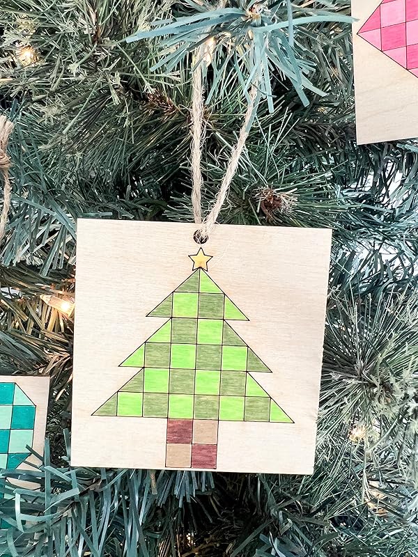 Mini Unfinished Barn Quilt Square Wooden Sign, Country Decor Canvas Quilts Blocks Bulk Set of 4 (3 inches, Christmas Tree)