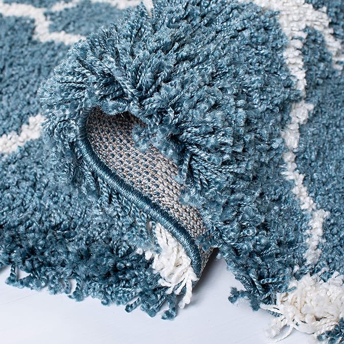 SAFAVIEH Hudson Shag Collection Runner Rug - 2'3" x 6', Slate Blue & Ivory, Moroccan Trellis, Non-Shedding & Easy Care, 2-inch Thick Ideal for High Traffic Areas in Living Room, Bedroom (SGH282L)