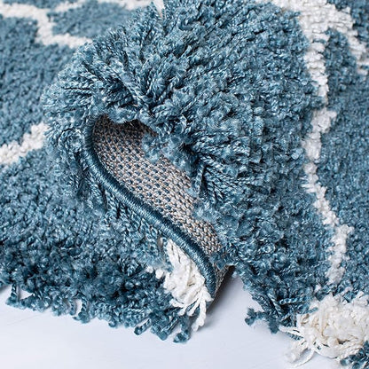 SAFAVIEH Hudson Shag Collection Runner Rug - 2'3" x 6', Slate Blue & Ivory, Moroccan Trellis, Non-Shedding & Easy Care, 2-inch Thick Ideal for High Traffic Areas in Living Room, Bedroom (SGH282L)