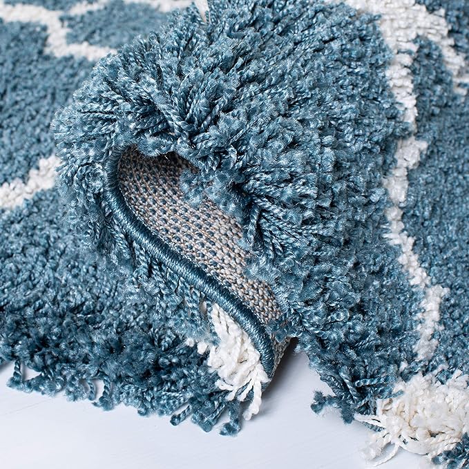 SAFAVIEH Hudson Shag Collection Runner Rug - 2'3" x 6', Slate Blue & Ivory, Moroccan Trellis, Non-Shedding & Easy Care, 2-inch Thick Ideal for High Traffic Areas in Living Room, Bedroom (SGH282L)