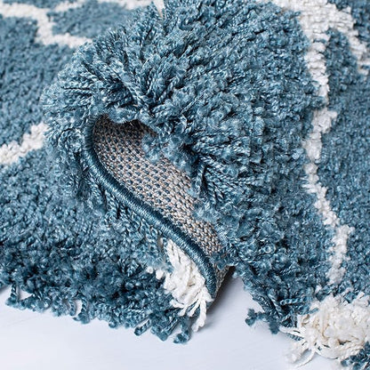 SAFAVIEH Hudson Shag Collection Runner Rug - 2'3" x 6', Slate Blue & Ivory, Moroccan Trellis, Non-Shedding & Easy Care, 2-inch Thick Ideal for High Traffic Areas in Living Room, Bedroom (SGH282L)